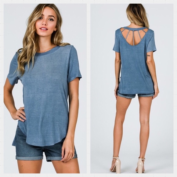 🦋 Vintage Blue Top W/Cage Back. S-M-L - Picture 2 of 2